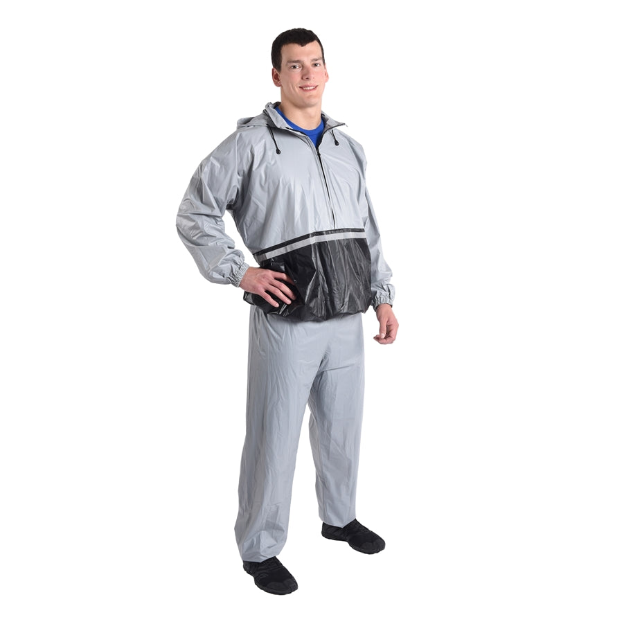 Stamina Deluxe Sauna Suit Small/Medium | Heavy-Duty PVC with Hood & Pockets | Cardio & Weight Training | Fits Waist 23-32 in | Model 05-0411