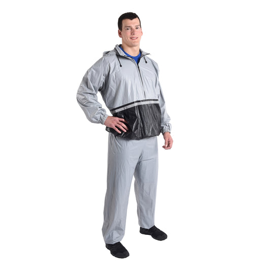 Stamina Deluxe Sauna Suit Small/Medium | Heavy-Duty PVC with Hood & Pockets | Cardio & Weight Training | Fits Waist 23-32 in | Model 05-0411