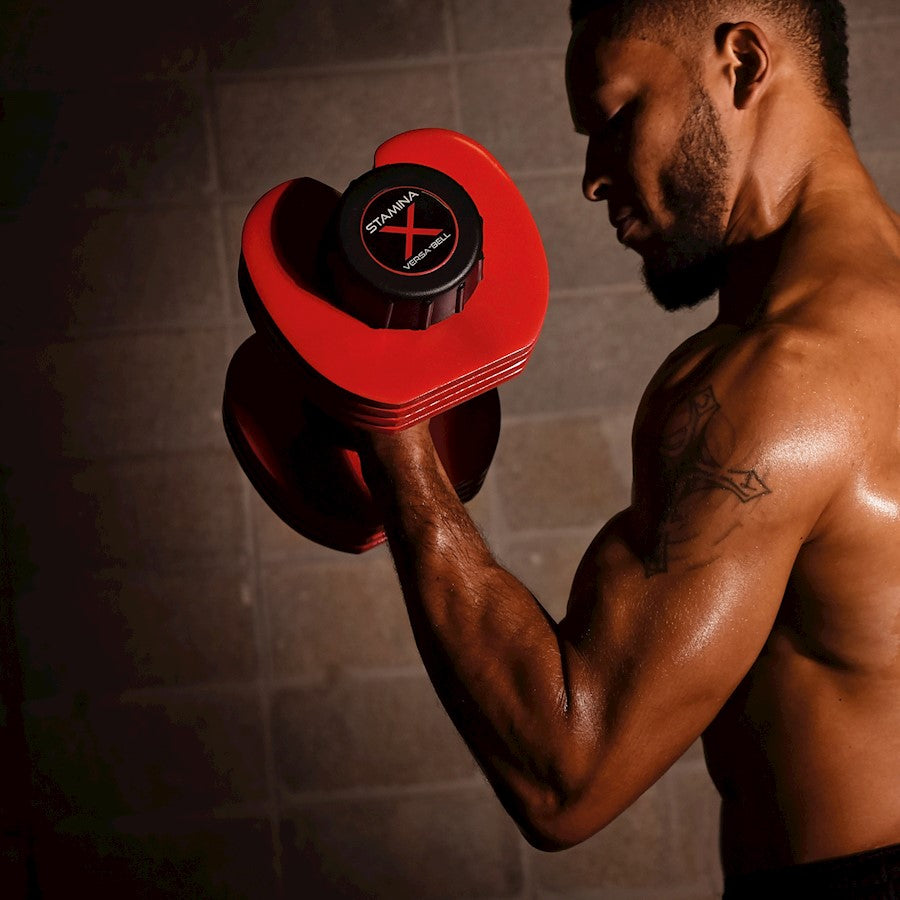 Stamina X Versa-Bell 50lb Adjustable Dumbbell | 10-50 lb 9-in-1 | Home Gym & Strength Training | 16 x 7.5 x 6.75 in | Model 05-2150