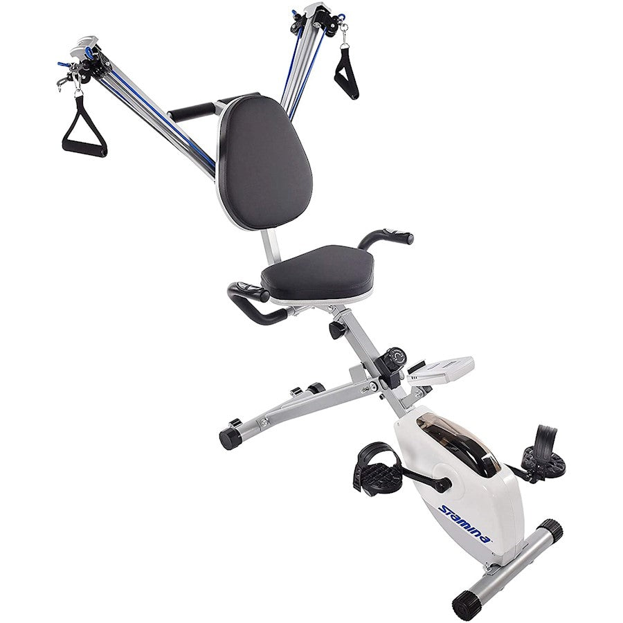Stamina Exercise Bike and Strength System | White/Blue | Cardio & Strength Training | 48 x 29.5 x 52.5 in | Model 15-0344