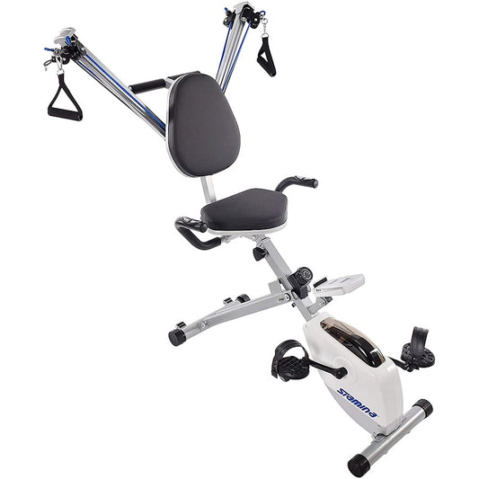 Stamina Exercise Bike and Strength System | White/Blue | Cardio & Strength Training | 48 x 29.5 x 52.5 in | Model 15-0344