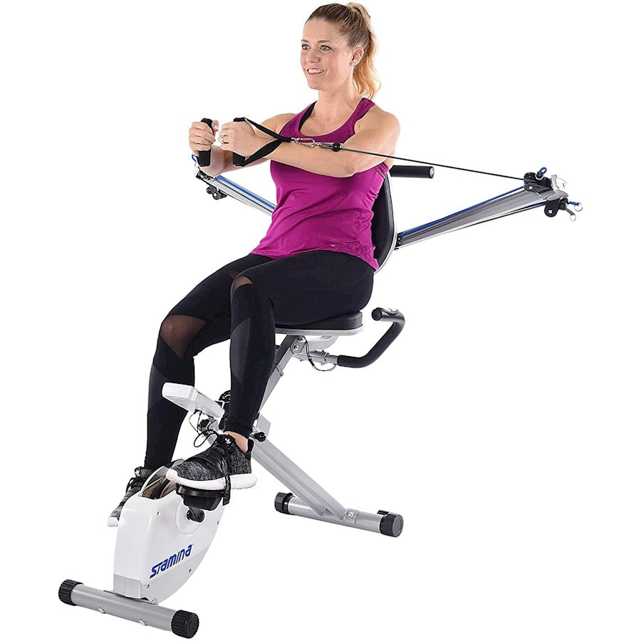 Stamina Exercise Bike and Strength System | White/Blue | Cardio & Strength Training | 48 x 29.5 x 52.5 in | Model 15-0344