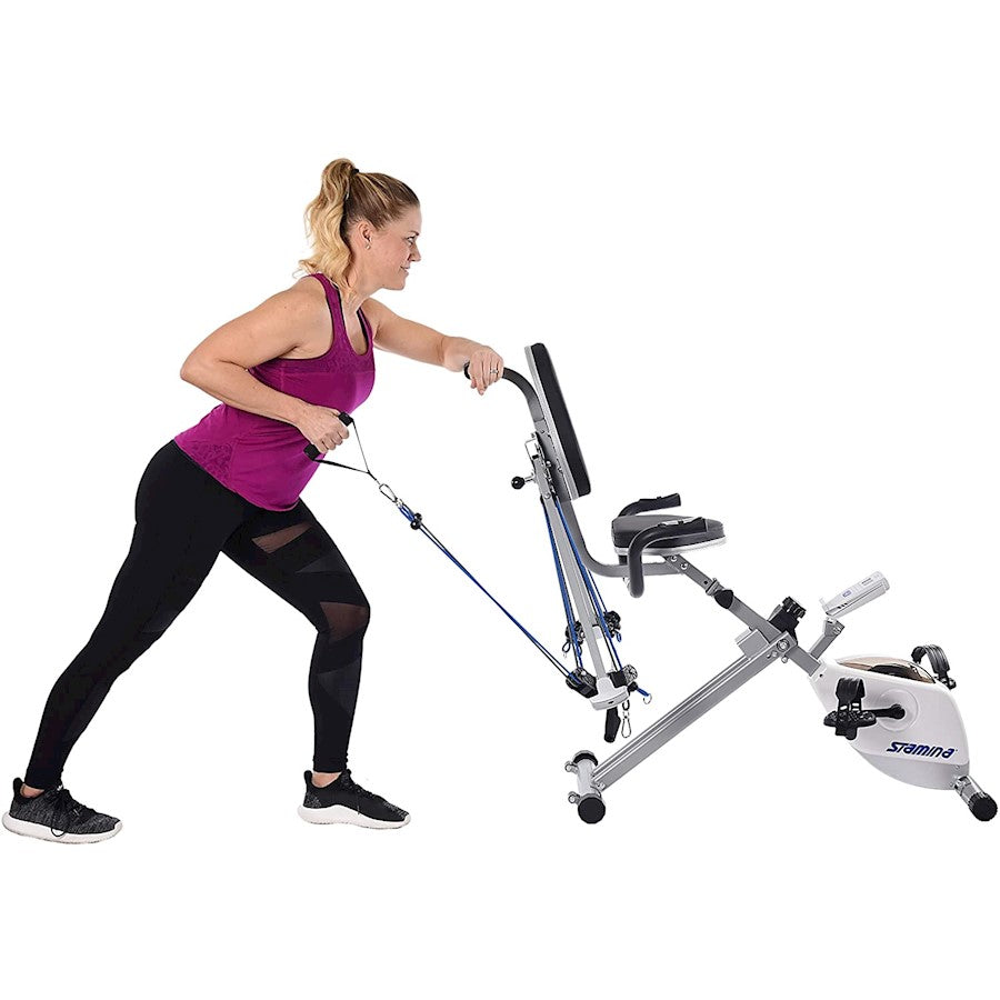 Stamina Exercise Bike and Strength System | White/Blue | Cardio & Strength Training | 48 x 29.5 x 52.5 in | Model 15-0344