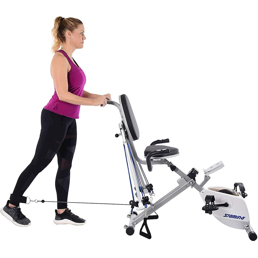 Stamina Exercise Bike and Strength System | White/Blue | Cardio & Strength Training | 48 x 29.5 x 52.5 in | Model 15-0344