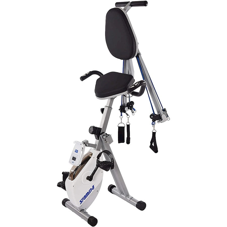 Stamina Exercise Bike and Strength System | White/Blue | Cardio & Strength Training | 48 x 29.5 x 52.5 in | Model 15-0344