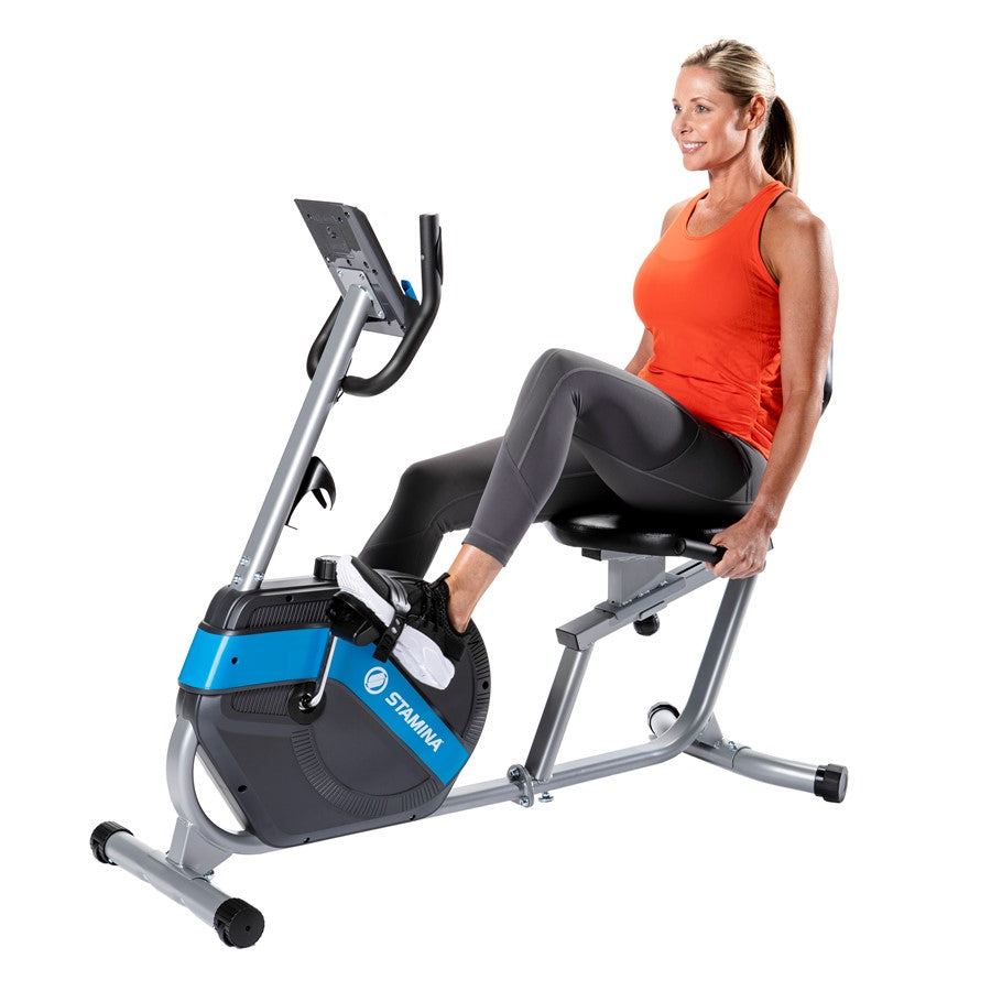 Stamina Recumbent Exercise Bike 348 | Magnetic Resistance, Step-Through Design | Home Cardio & Low-Impact Workout | 50 x 20.5 x 42 in | Model 15-1348
