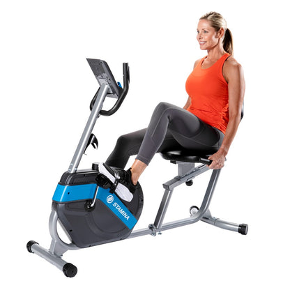 Stamina Recumbent Exercise Bike 348 | Magnetic Resistance, Step-Through Design | Home Cardio & Low-Impact Workout | 50 x 20.5 x 42 in | Model 15-1348