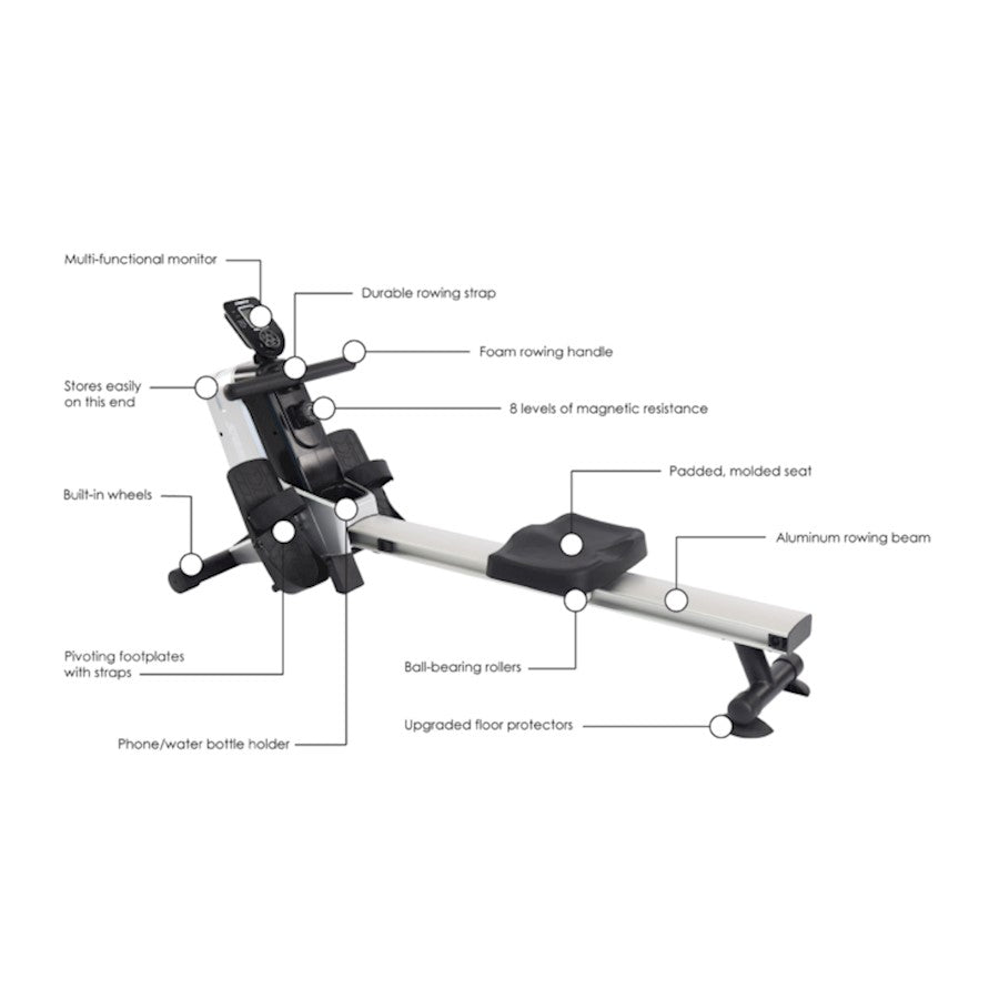 Stamina Magnetic Rowing Machine 1110 | 8-Level Quiet Magnetic Resistance | Home Gym Cardio & Full-Body Workout | 60 x 22 x 27.25 in | Model 35-1110