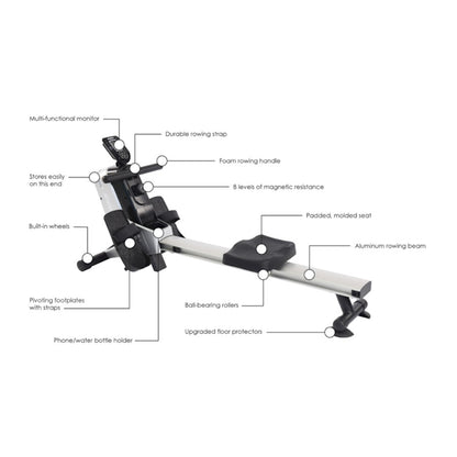 Stamina Magnetic Rowing Machine 1110 | 8-Level Quiet Magnetic Resistance | Home Gym Cardio & Full-Body Workout | 60 x 22 x 27.25 in | Model 35-1110