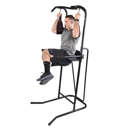 Stamina Power Tower 1698 | Black Steel Frame with Vinyl Upholstery | Home Gym Strength Training for Pull-Ups, Dips & Core | Model 50-1698