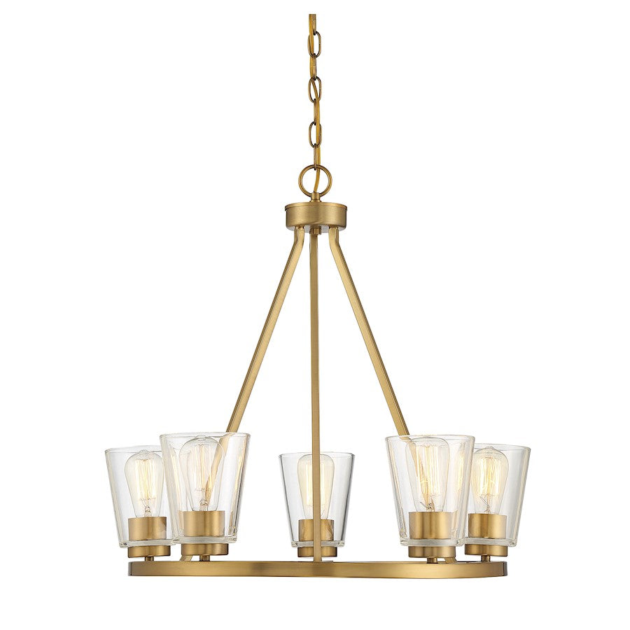 5 Light Chandelier, Warm Brass