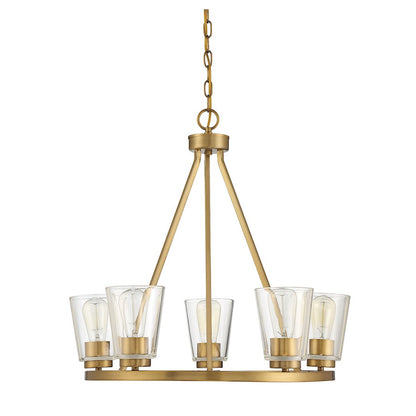 5 Light Chandelier, Warm Brass