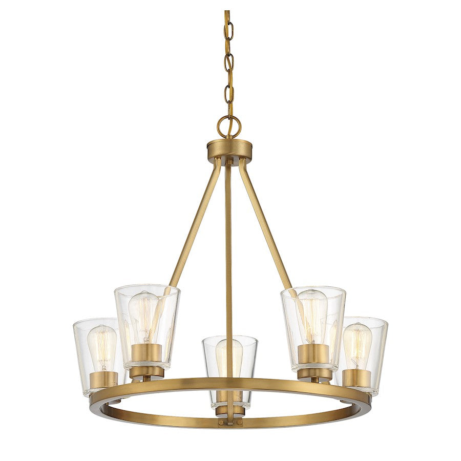 5 Light Chandelier, Warm Brass