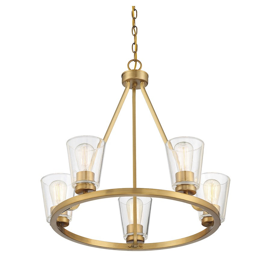 5 Light Chandelier, Warm Brass