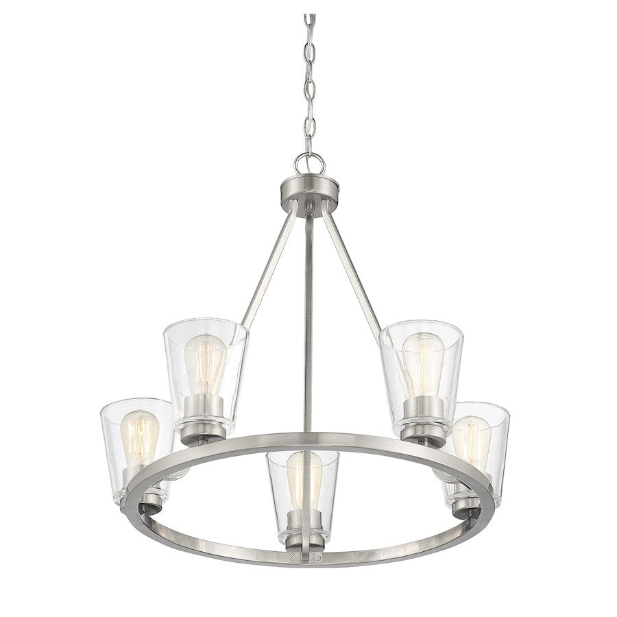 5 Light Chandelier, Satin Nickel