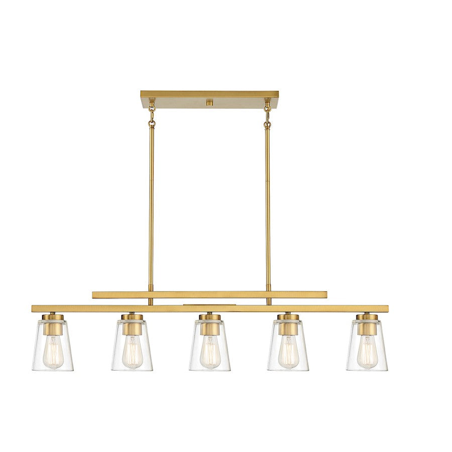 5 Light Linear Chandelier, Warm Brass