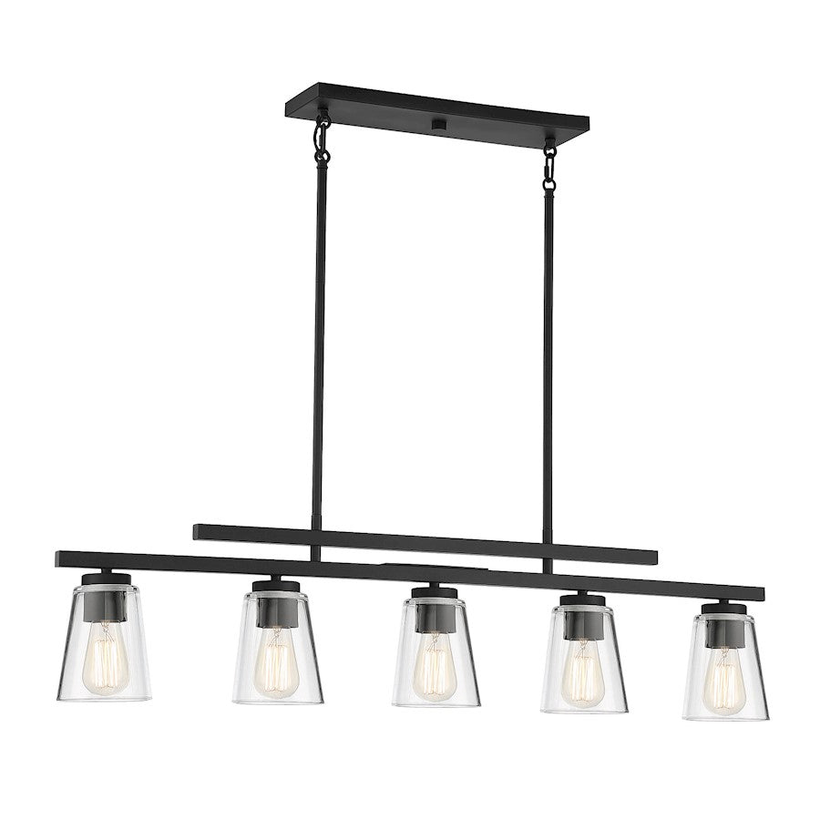 5 Light Linear Chandelier, Matte Black