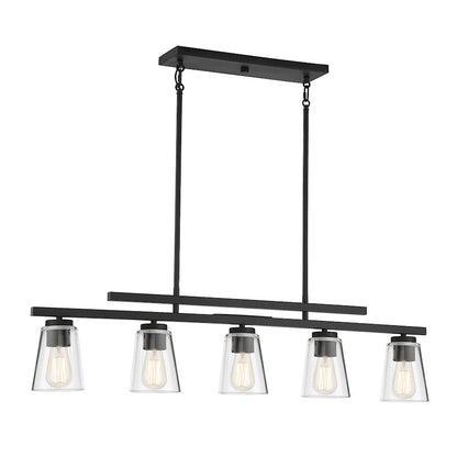 5 Light Linear Chandelier, Matte Black