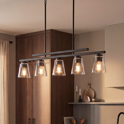 5 Light Linear Chandelier, Matte Black