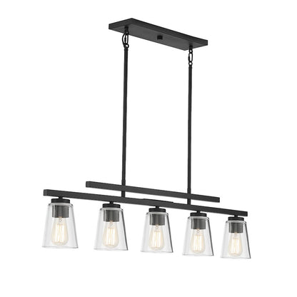 5 Light Linear Chandelier, Matte Black