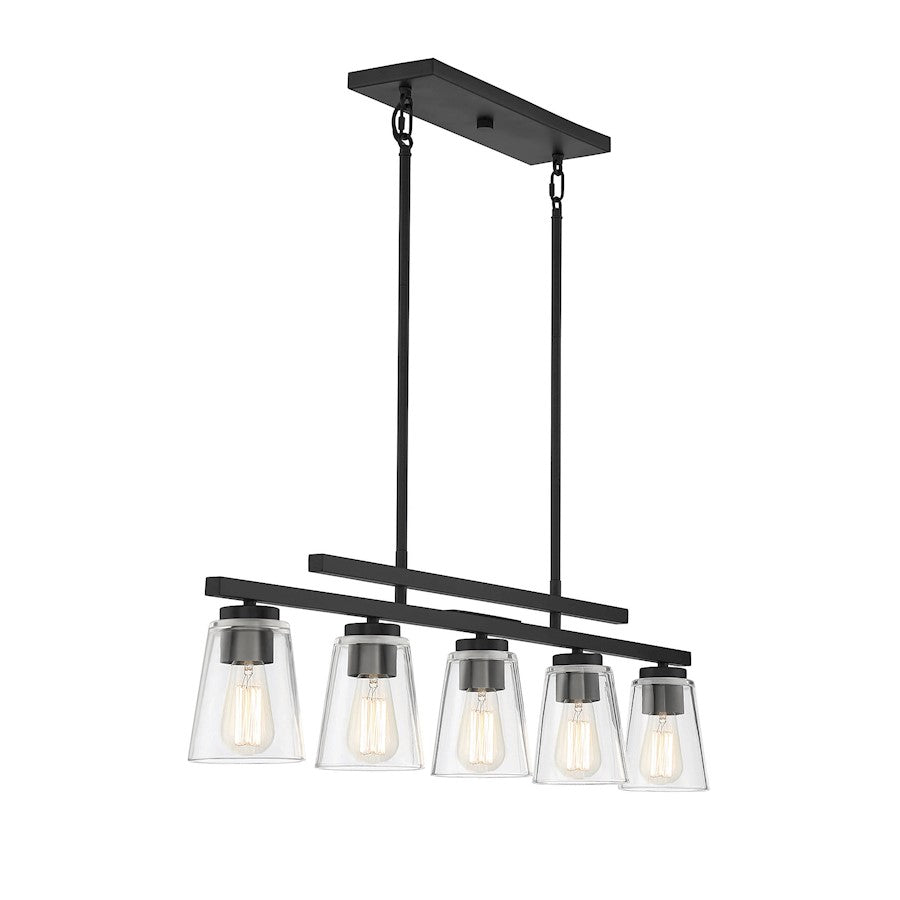 5 Light Linear Chandelier, Matte Black