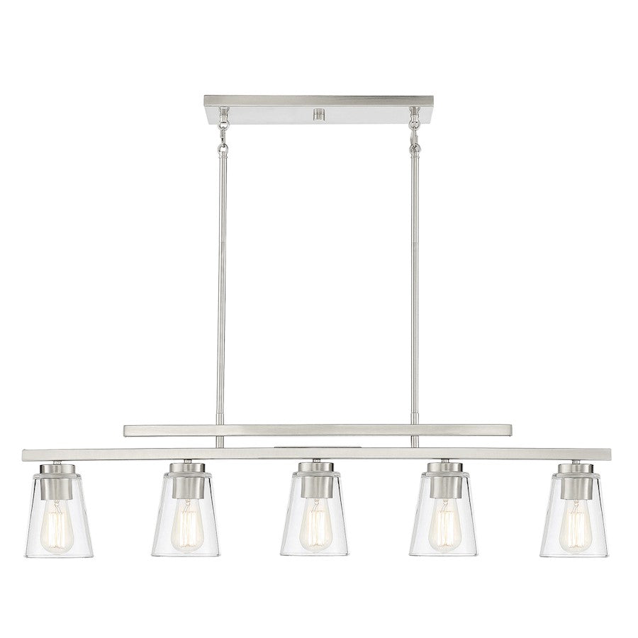 5 Light Linear Chandelier, Satin Nickel