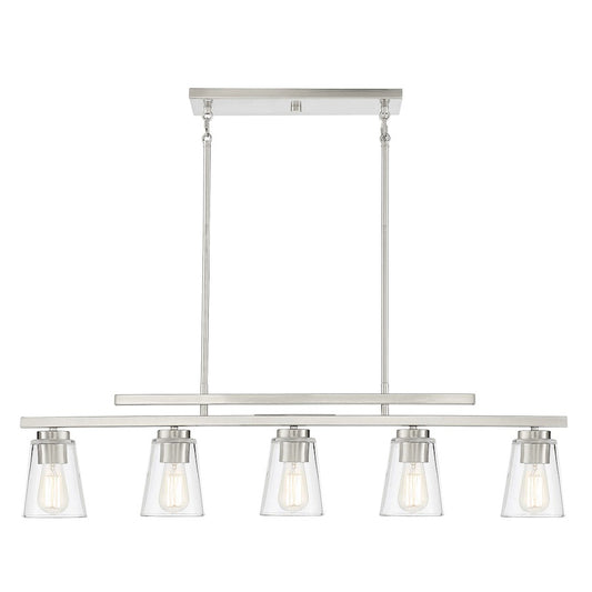 5 Light Linear Chandelier, Satin Nickel