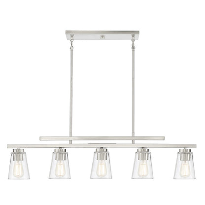 5 Light Linear Chandelier, Satin Nickel