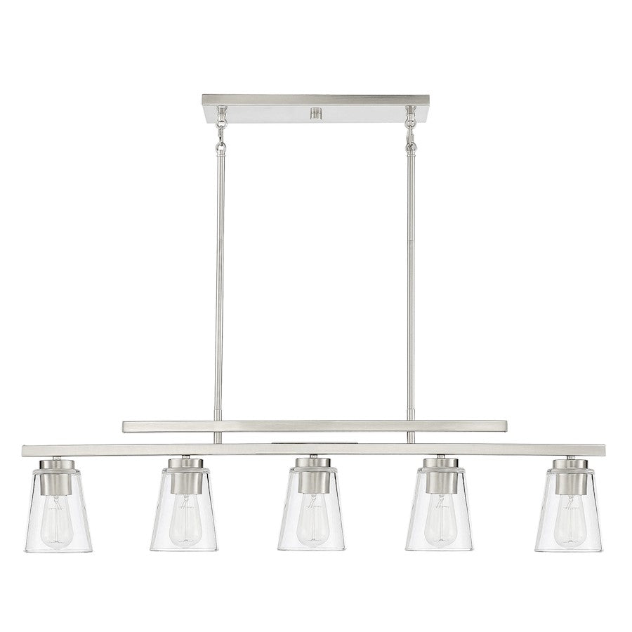 5 Light Linear Chandelier, Satin Nickel