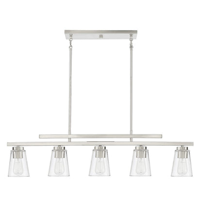 5 Light Linear Chandelier, Satin Nickel