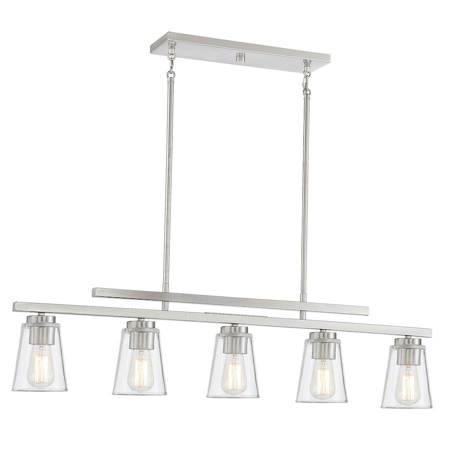 5 Light Linear Chandelier, Satin Nickel