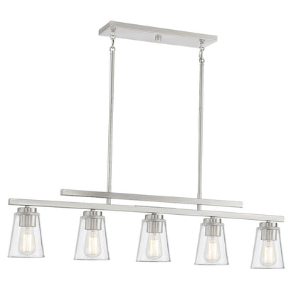 5 Light Linear Chandelier, Satin Nickel