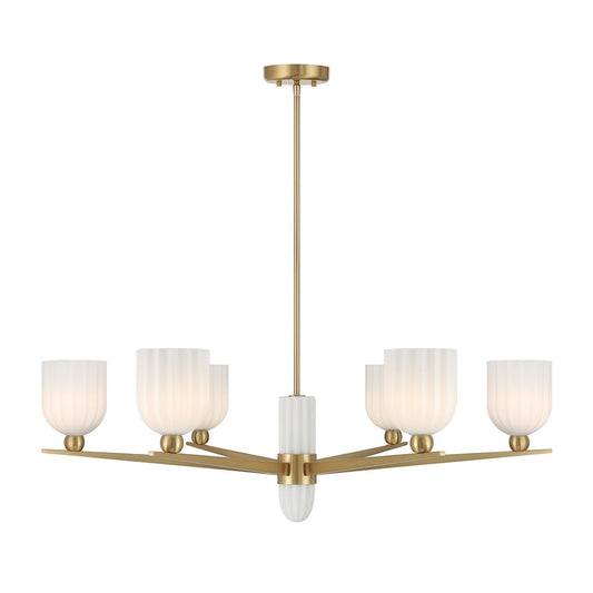 Savoy House Collier 6Lt Chandelier, White Opal, Warm Brass