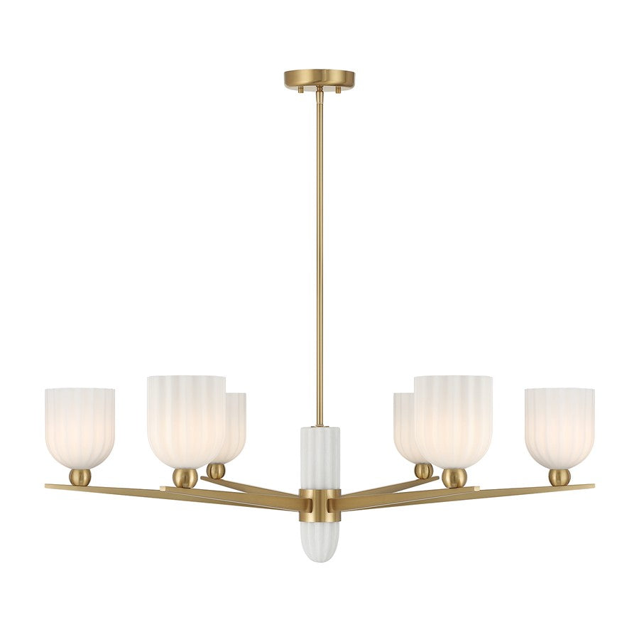 Savoy House Collier 6Lt Chandelier, White Opal, Warm Brass