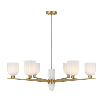 Savoy House Collier 6Lt Chandelier, White Opal, Warm Brass