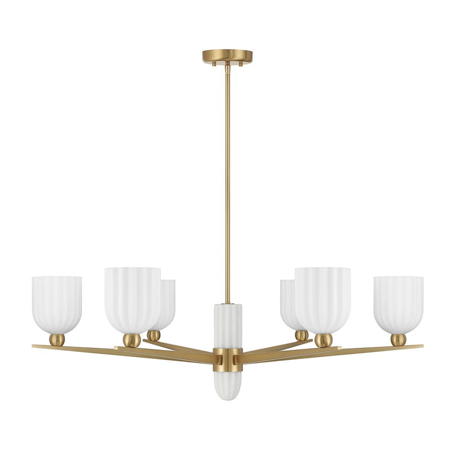 Savoy House Collier 6Lt Chandelier, White Opal, Warm Brass