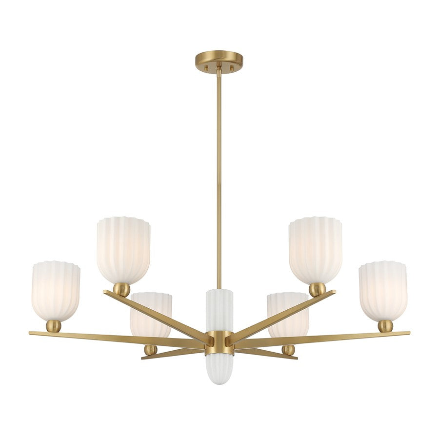 Savoy House Collier 6Lt Chandelier, White Opal, Warm Brass