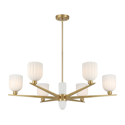 Savoy House Collier 6Lt Chandelier, White Opal, Warm Brass