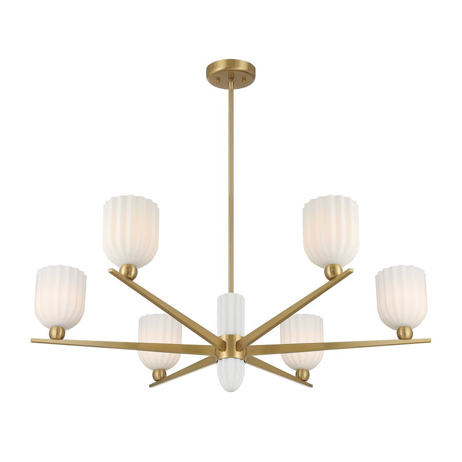 Savoy House Collier 6Lt Chandelier, White Opal, Warm Brass