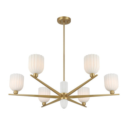 Savoy House Collier 6Lt Chandelier, White Opal, Warm Brass