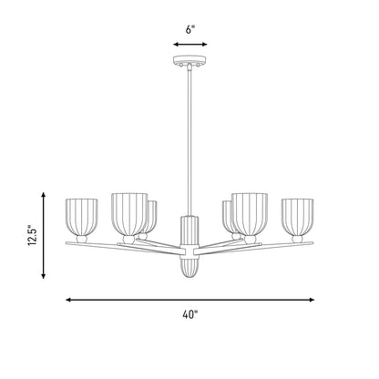 Savoy House Collier 6Lt Chandelier, White Opal, Warm Brass