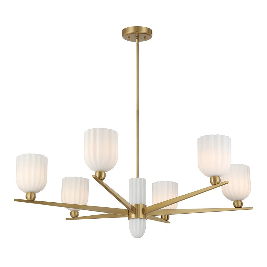 Savoy House Collier 6Lt Chandelier, White Opal, Warm Brass