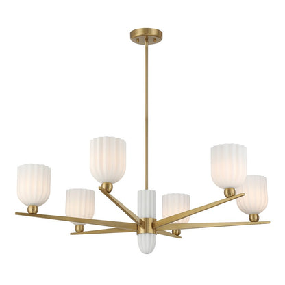 Savoy House Collier 6Lt Chandelier, White Opal, Warm Brass