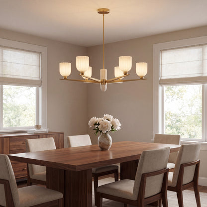 Savoy House Collier 6Lt Chandelier, White Opal, Warm Brass