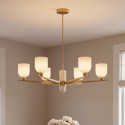 Savoy House Collier 6Lt Chandelier, White Opal, Warm Brass