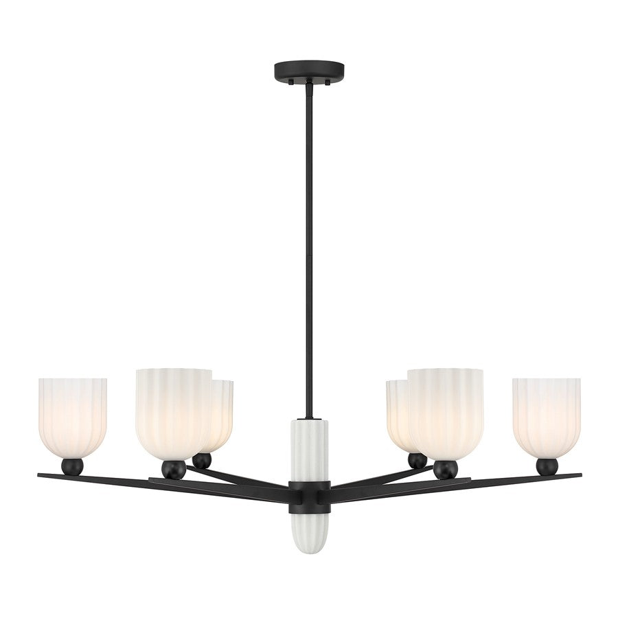 Savoy House Collier 6Lt Chandelier, White Opal, Matte Black