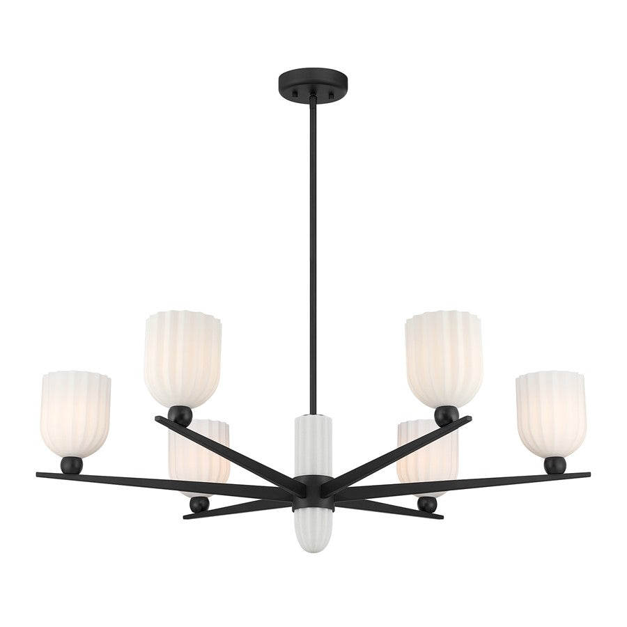 Savoy House Collier 6Lt Chandelier, White Opal, Matte Black