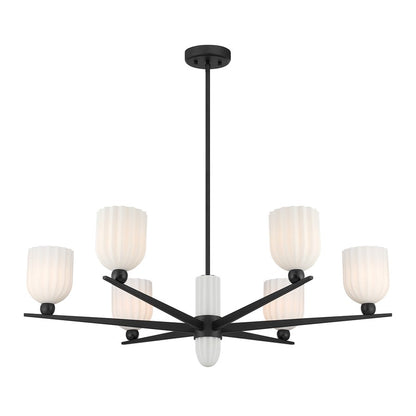 Savoy House Collier 6Lt Chandelier, White Opal, Matte Black