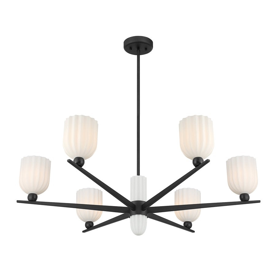 Savoy House Collier 6Lt Chandelier, White Opal, Matte Black