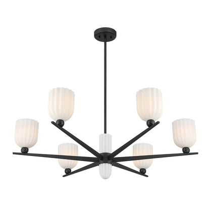Savoy House Collier 6Lt Chandelier, White Opal, Matte Black